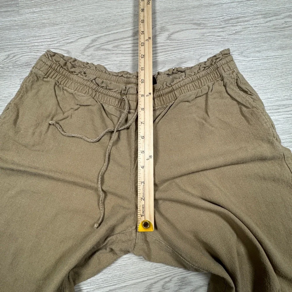H&M Divided Women Brown Linen Blend Wide Leg Drawstring Pants Medium‎
